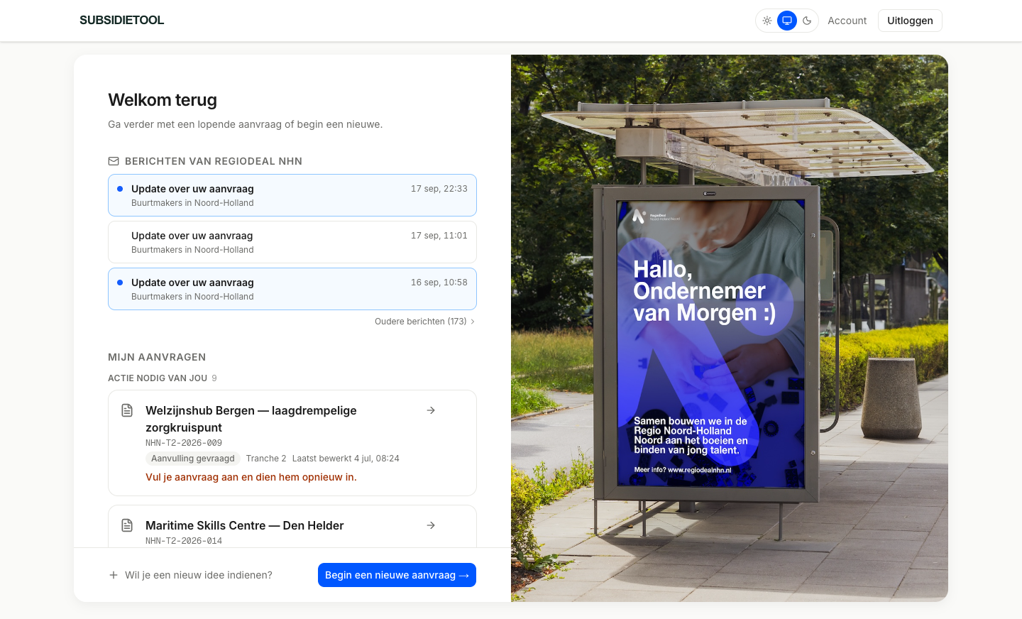 Voor de aanvrager begint het hier. — scherm uit de werkende OpenLocal-omgeving met demogegevens